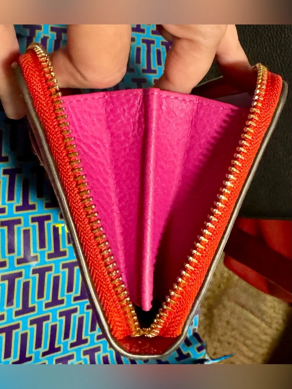 Tory Burch Perry Patchwork Hearts zip continental wallet with heart zipper pull